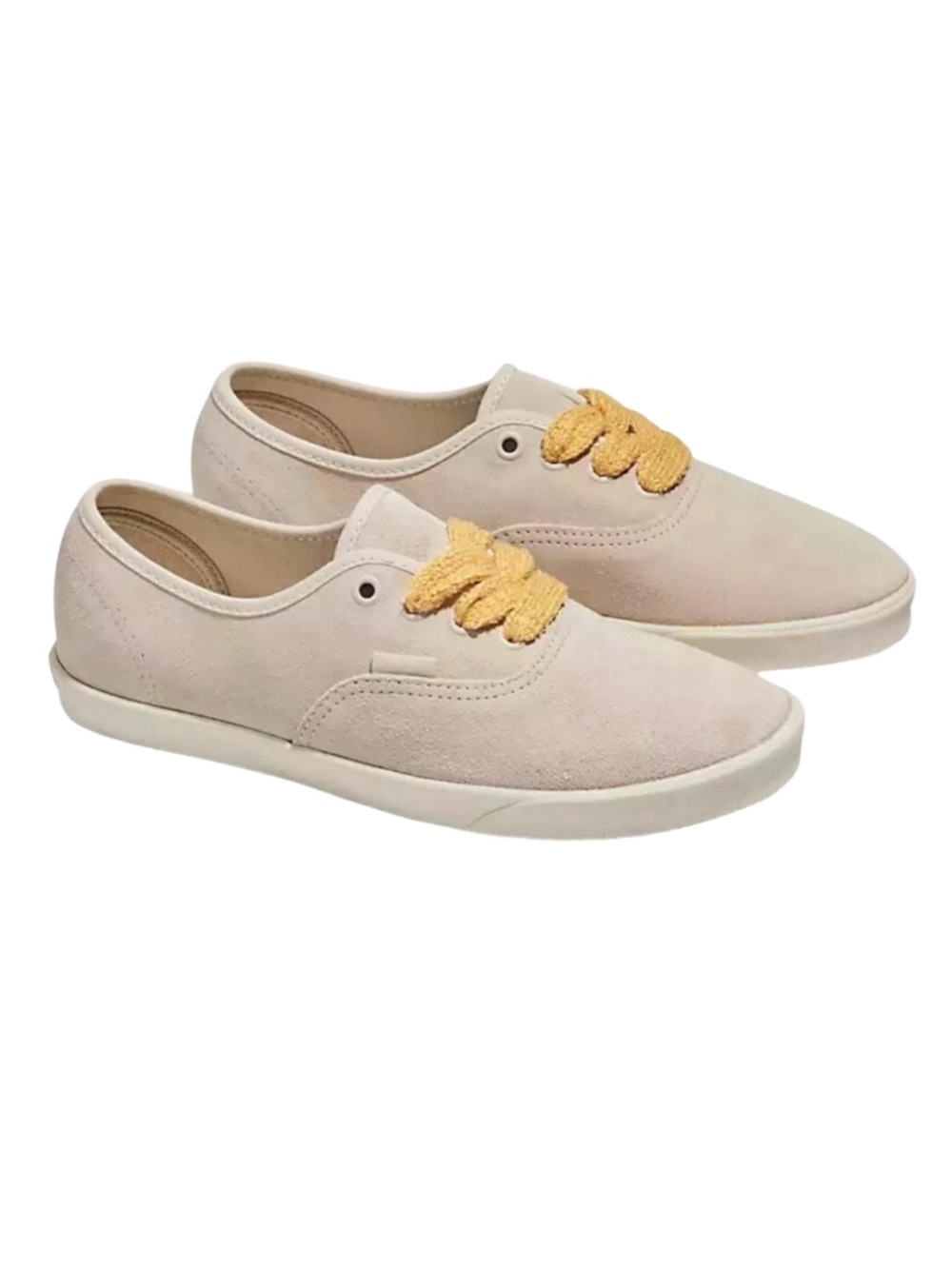 Vans Fat Lace Authentic Low Pro Sneakers with Yellow Laces Beige Suede 8 New